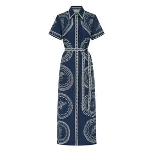 Alemais Oceane Linen Shirtdress in Navy